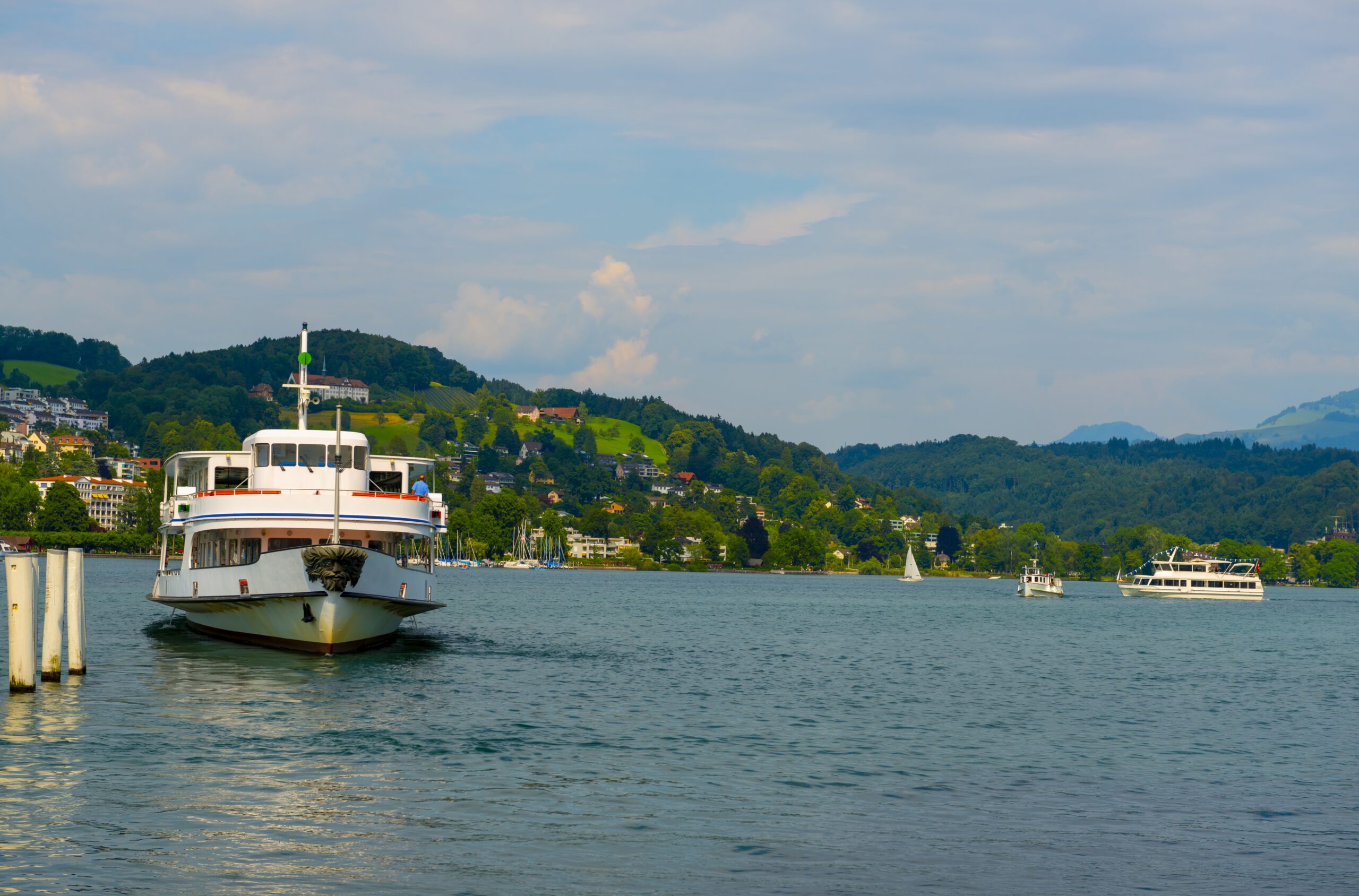 touristic ship sailing sea near switzerland